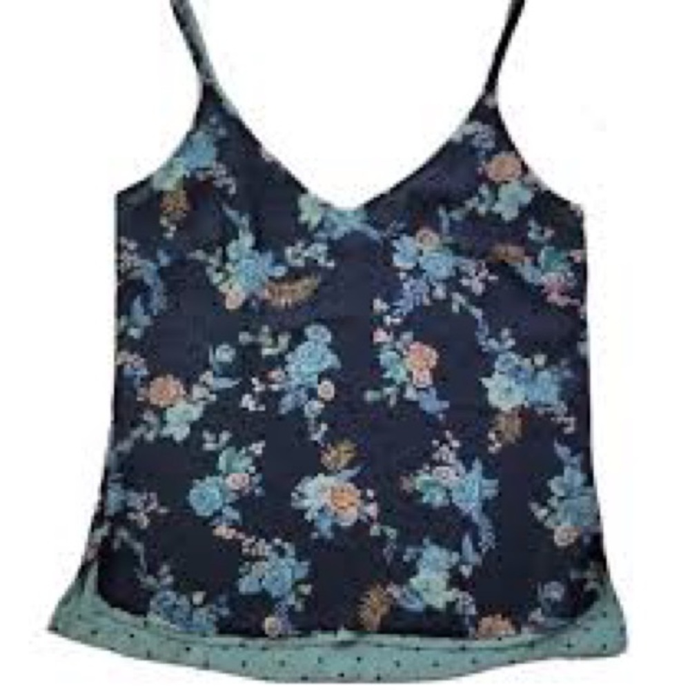 White House Black Market Floral Camisole - Navy and Teal XS